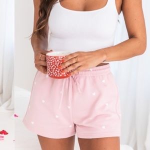Pink Lily Wondering About You Pink Heart Print Lounge Shorts